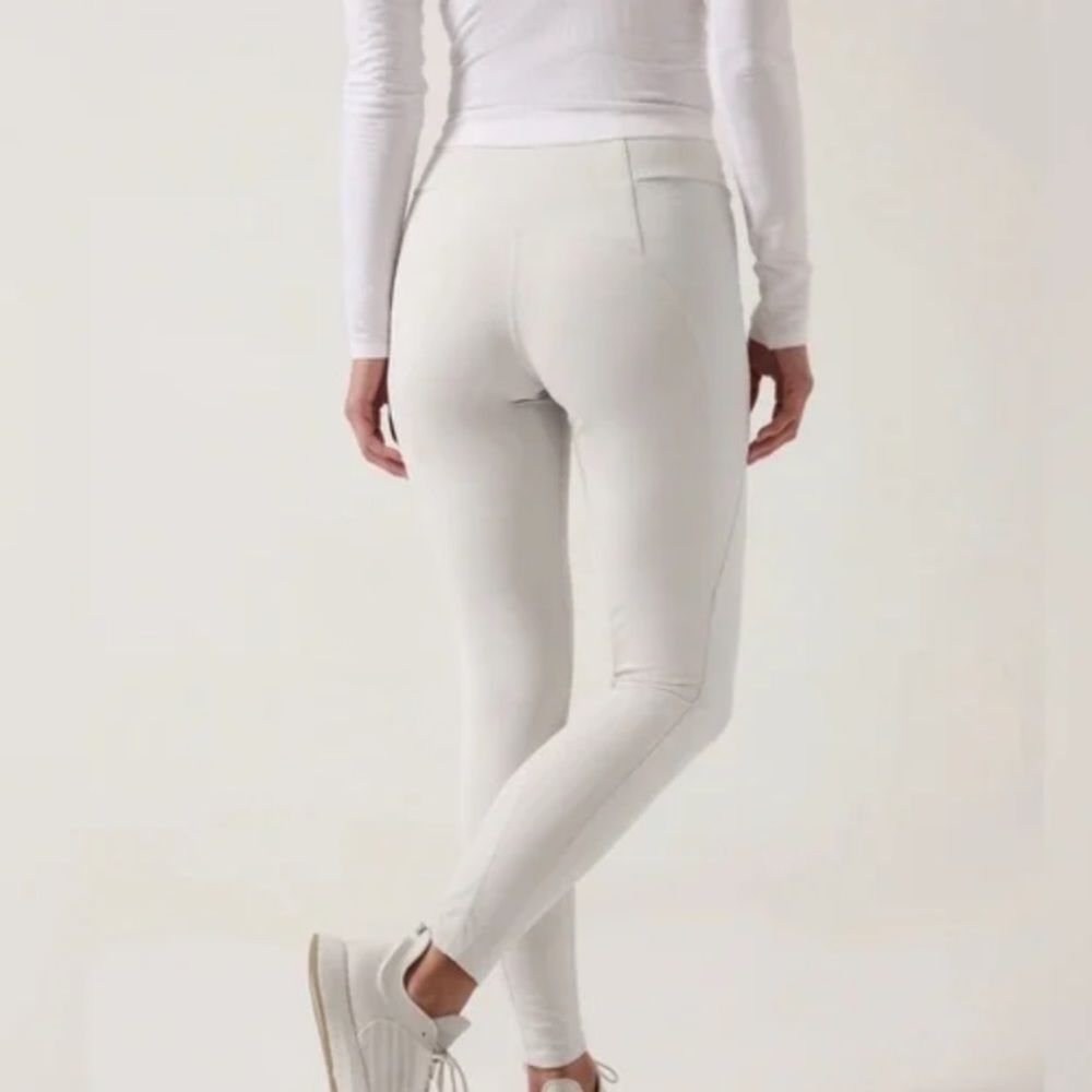 Athleta Women’s White Leggings Peak XS Hybrid Fleece Tights in Birch Grey Cream